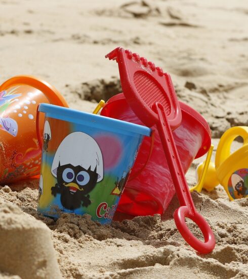 bucket, toys, sand